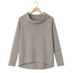 LUCKY BRAND Gray Waffle Knit Cowl Neck Sweater - Size Medium